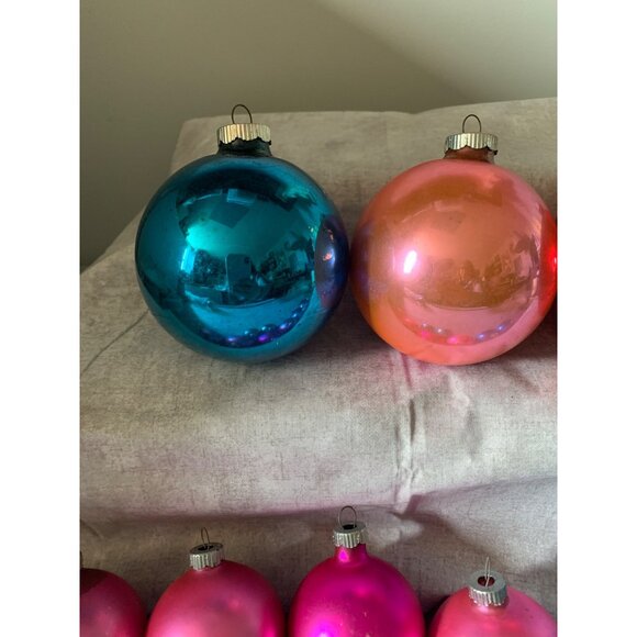 Vintage Shiny Brite Glass Christmas Ornaments Set 11 Teal Pink Red - Picture 3 of 10